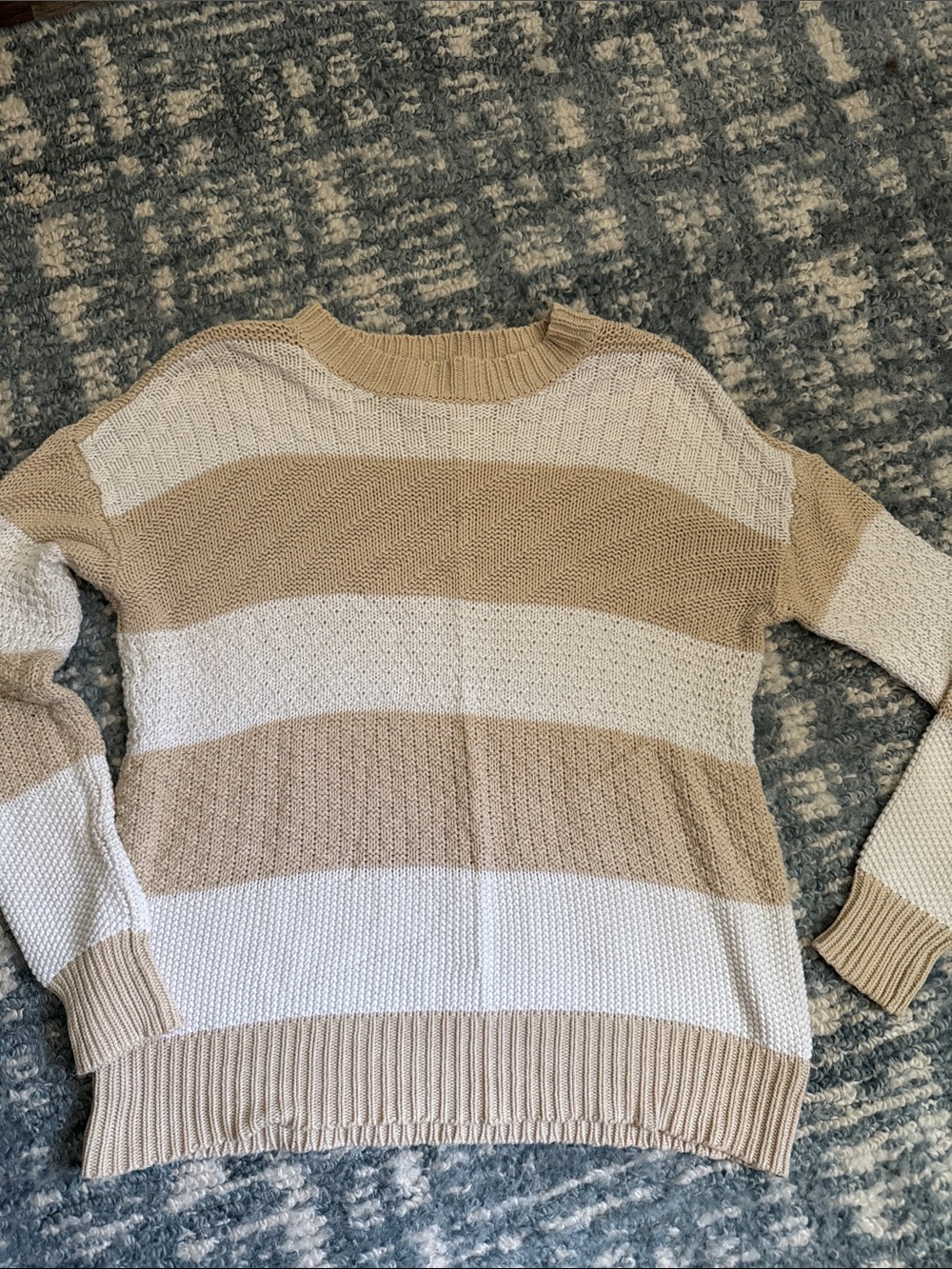 La Hearts Striped Crewneck Sweater in Beige and Cream